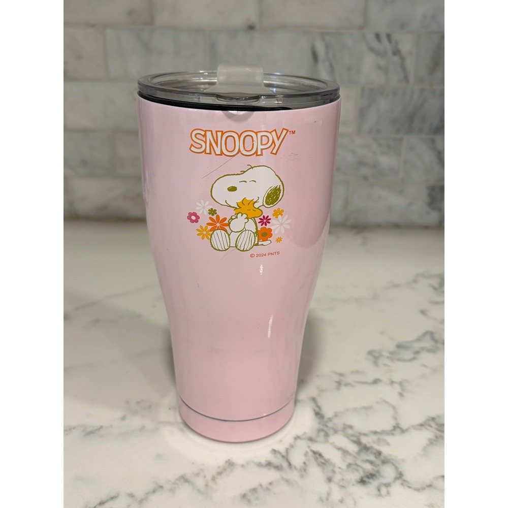 Peanuts Snoopy Woodstock Pink Stainless Steel Insulated Travel Tumbler Lid 2024